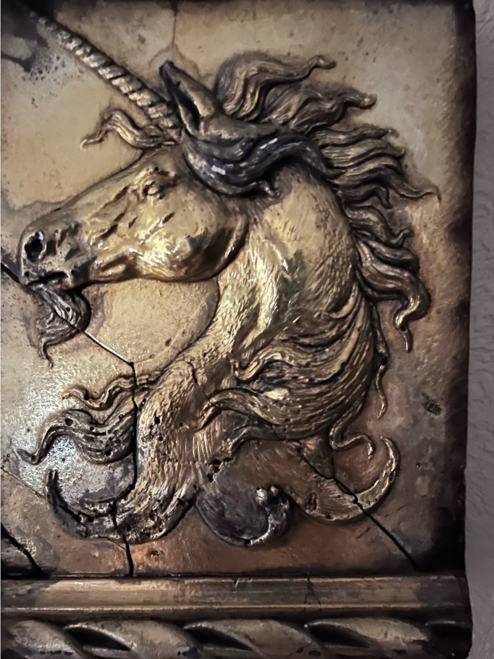 Retired Sid Dickens Silver Unicorn Relief Wall Tile - T193